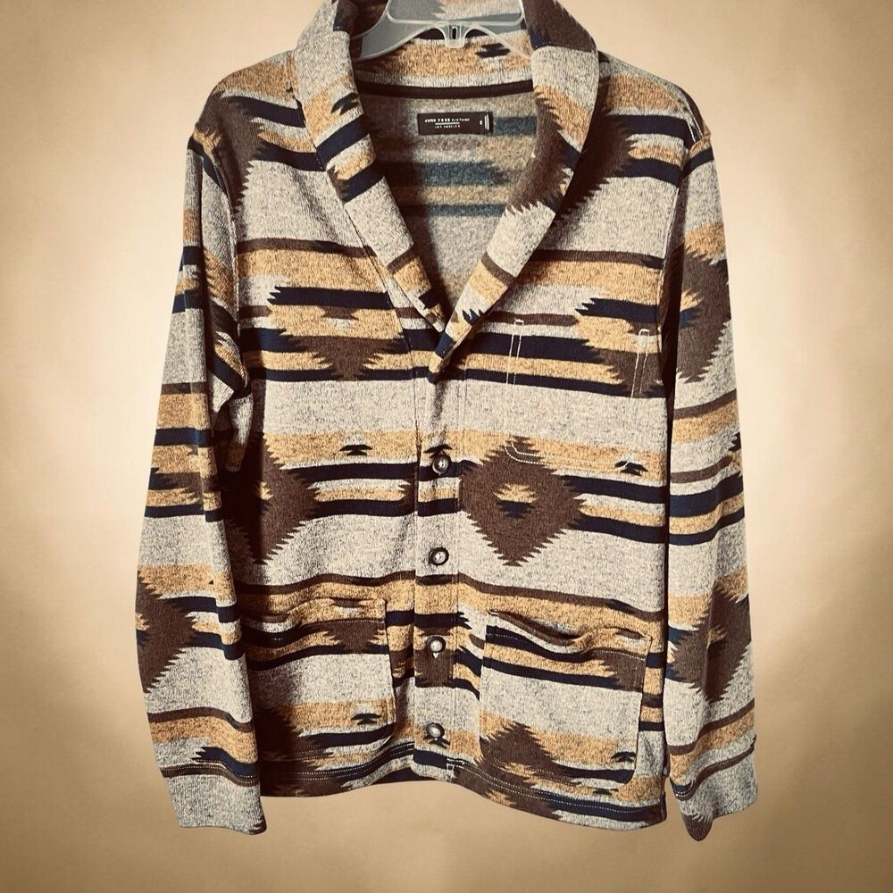 Junk Food Clothing Mens Aztec Southwestern Shawl Cardigan Harper Sweater Tan M